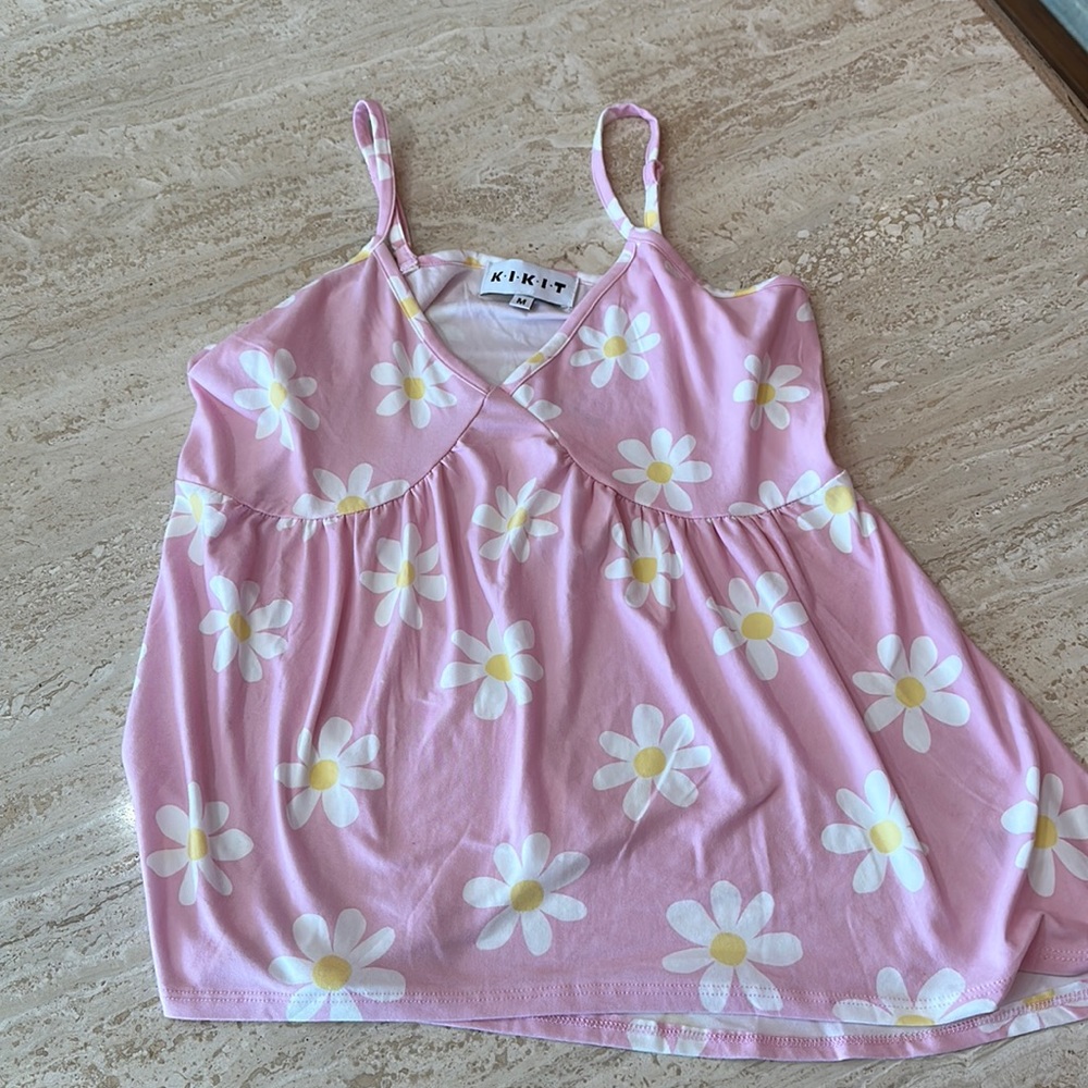 KIKIT NWT Palm Tree Button Front Tank Top